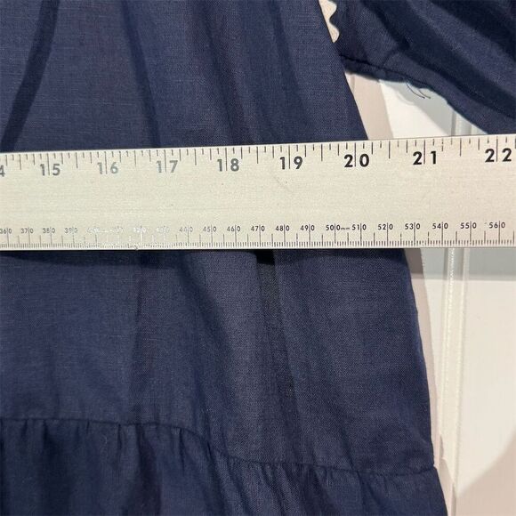 J.Crew Linen Cotton Peasant Top L Boho Navy Blue Embroidered Ruffle Hem Tassel - Picture 4 of 7